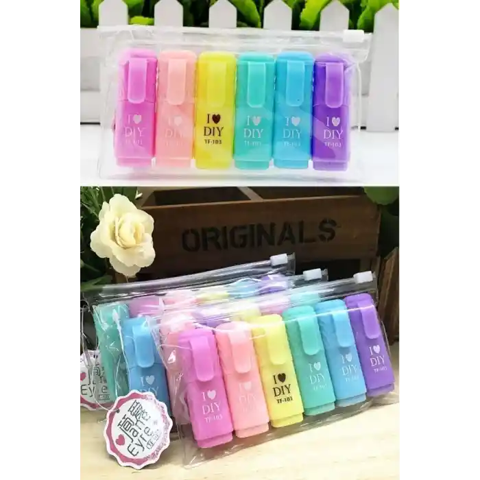 Mini Fosforlu Kalem 6lı Öğrenci Işaretleme Kalemi - Pastel Renkler