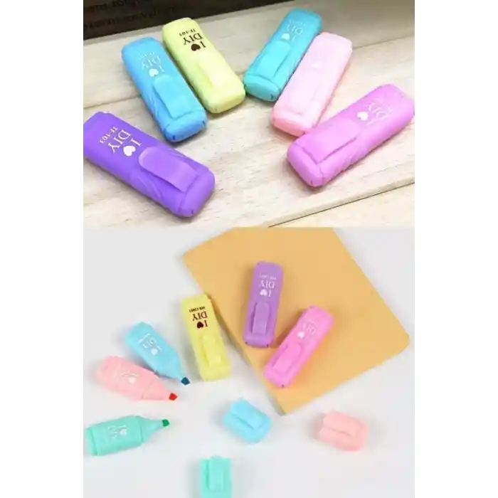 Mini Fosforlu Kalem 6lı Öğrenci Işaretleme Kalemi - Pastel Renkler