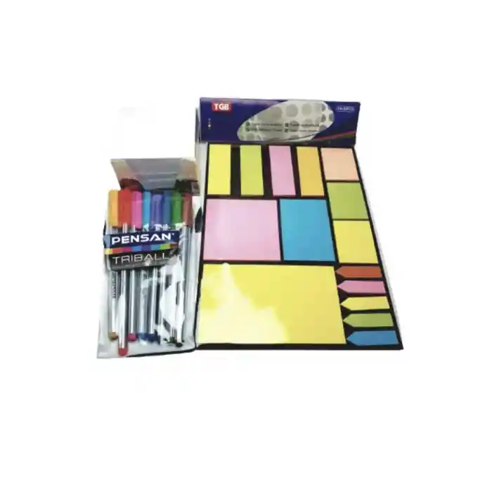 Küp Not Kağıdı+ Tgb A-4 Yapışkanlı Not Kağıdı Belirteç Postit+ Triball Tükenmez Kalem Renkli
