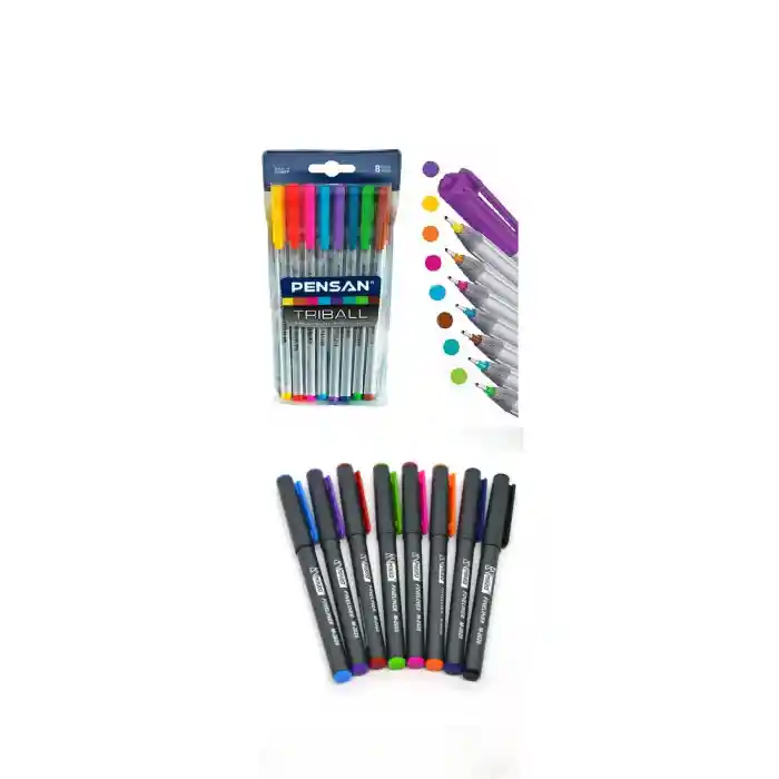 8 Renk Tükenmez Kalem ve 8 Renk Keçe Uçlu Kalem