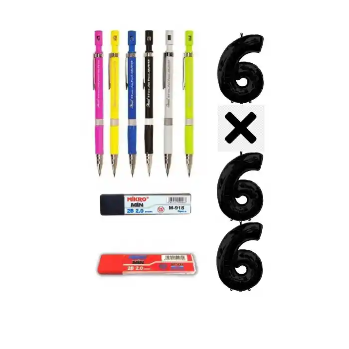 2.0 mm Versatil Kalem 6lı Kalem ve Siyah Kırmızı Uç Set