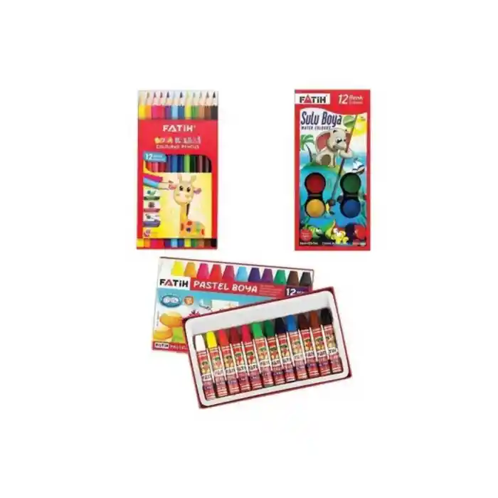 İdeal Boyama Seti Avantajlı 12li Kuruboya + Suluboya + Pastel Boya Seti Rengarenk Okul Seti