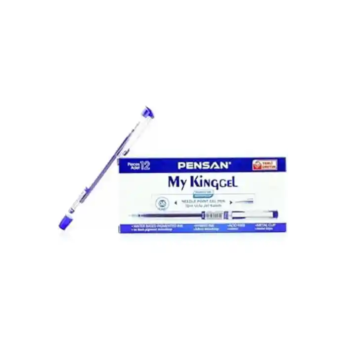 My King Jel Kalem, 0,5 mm, Mavi, Metal Klips, 12 Adet