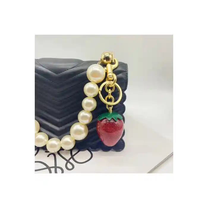 Çilek Anahtarlık Kırmızı Çanta Süsü Charm Strawberry Red Gold