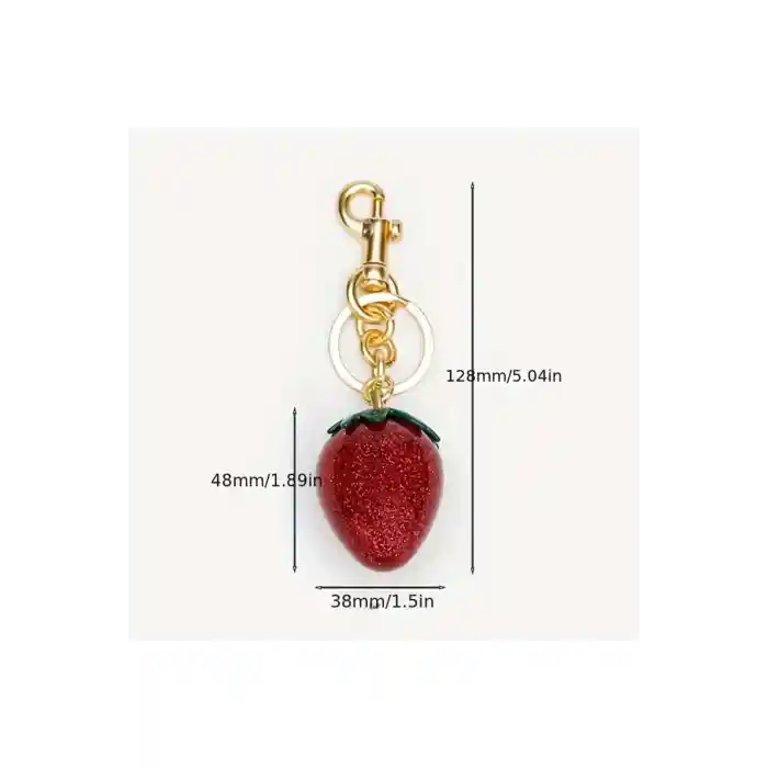 Çilek Anahtarlık Kırmızı Çanta Süsü Charm Strawberry Red Gold