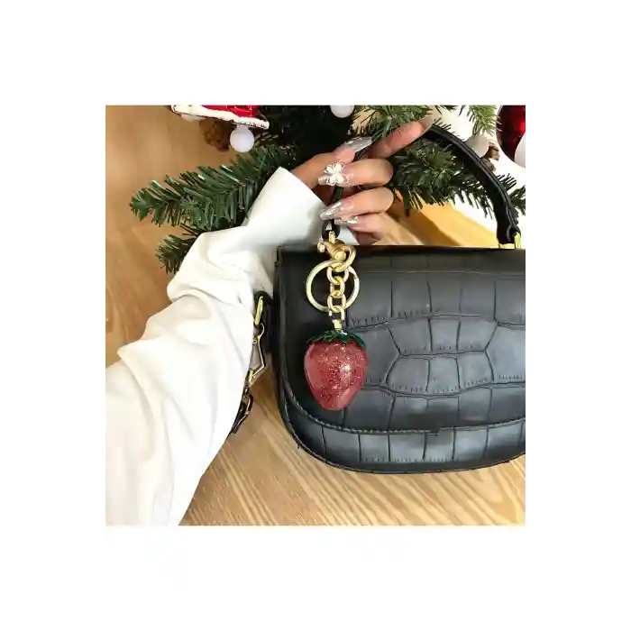 Çilek Anahtarlık Kırmızı Çanta Süsü Charm Strawberry Red Gold