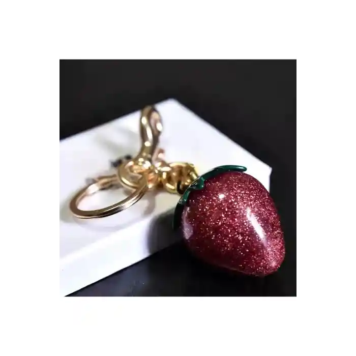 Çilek Anahtarlık Kırmızı Çanta Süsü Charm Strawberry Red Gold