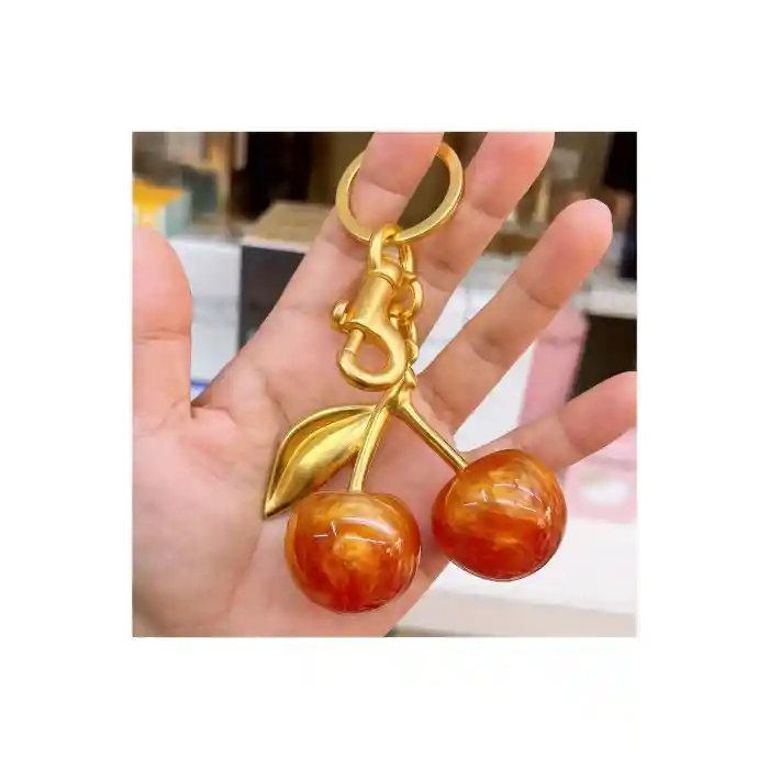 Kiraz Anahtarlık Turuncu Çanta Süsü Charm Cherry Orange Gold