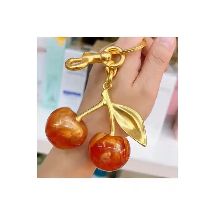 Kiraz Anahtarlık Turuncu Çanta Süsü Charm Cherry Orange Gold