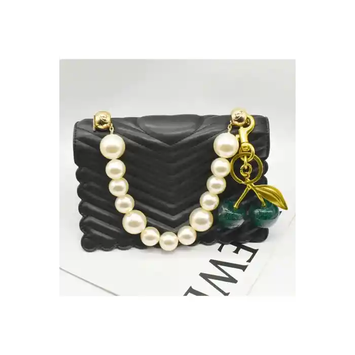 Kiraz Anahtarlık Yeşil Çanta Süsü Charm Cherry Green Gold