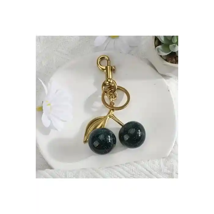 Kiraz Anahtarlık Yeşil Çanta Süsü Charm Cherry Green Gold