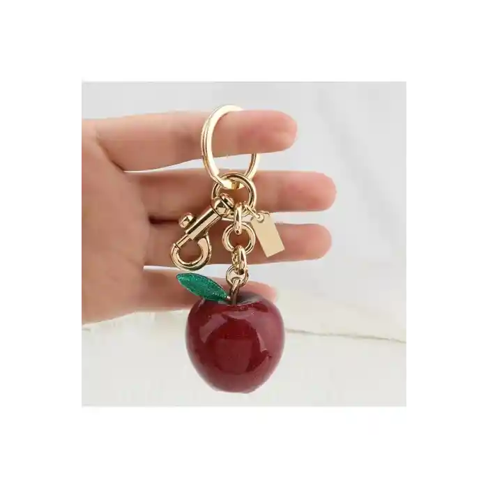 Kırmızı Elma Anahtarlık ve Hediyelik Çanta Süsü Charm Gold Red