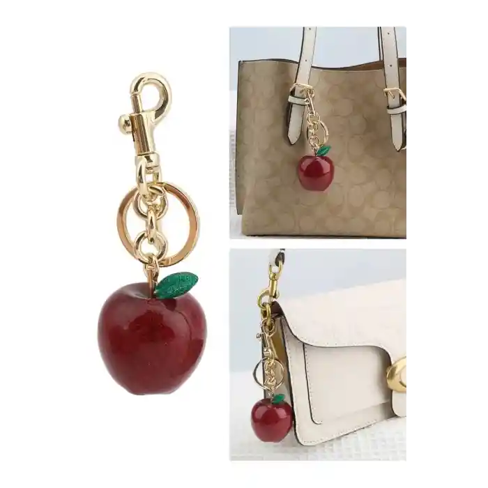 Kırmızı Elma Anahtarlık ve Hediyelik Çanta Süsü Charm Gold Red