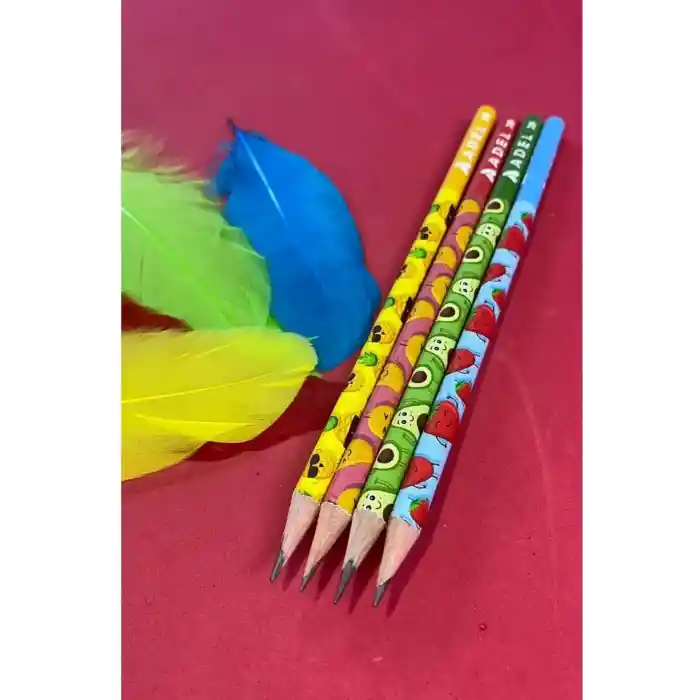 4 Adet Meyve Desenli Kurşun Kalem Seti Adel Meyveler 4lü Set