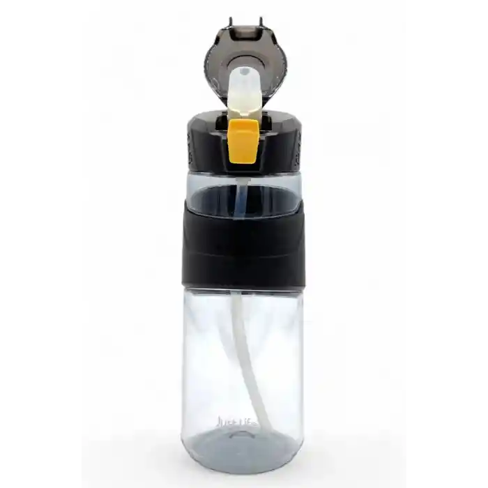 Tritan Su Matarası Pipetli Taşıma Kulplu Su Matarası 650 ml Yeni Sezon Günlük Spor Detox Suluk Siyah