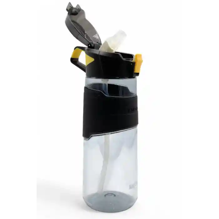 Tritan Su Matarası Pipetli Taşıma Kulplu Su Matarası 650 ml Yeni Sezon Günlük Spor Detox Suluk Siyah