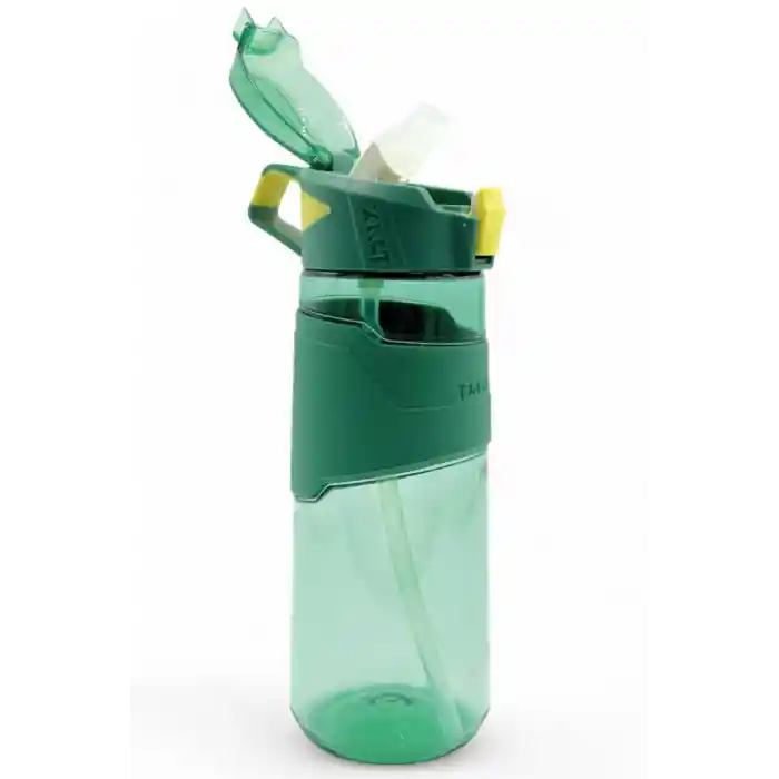Tritan Su Matarası Pipetli Taşıma Kulplu Su Matarası 650 ml Yeni Sezon Günlük Spor Detox Suluk Yeşil