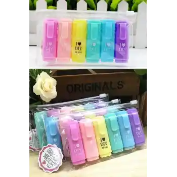 Mini Fosforlu Kalem 6lı Öğrenci Işaretleme Kalemi - Pastel Renkler
