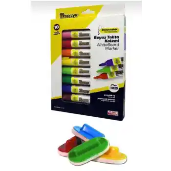 Whiteboard Marker Doldurulabilir Beyaz Tahta Kalemi Seti 10 Renk + 4 Adet Tahta Silgisi