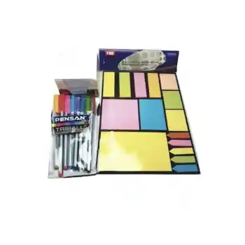 Küp Not Kağıdı+ Tgb A-4 Yapışkanlı Not Kağıdı Belirteç Postit+ Triball Tükenmez Kalem Renkli