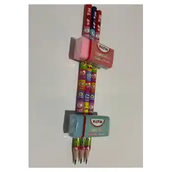 emoji baskılı 3 lü kurşun kalem ve 2 li pastel silgi