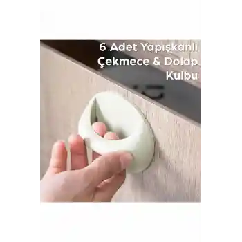 Çok Amaçlı Tutacak Pratik Kulp Kendinden Yapışkanlı Anında Dolap Çekmece Kolu 6 Adet Karışık Renk