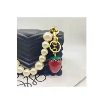 Çilek Anahtarlık Kırmızı Çanta Süsü Charm Strawberry Red Gold