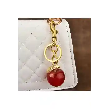 Elma Anahtarlık Kırmızı Çanta Süsü Charm Apple Red Gold