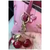 Simli Kiraz Gold Detaylı Kırmızı Viral Çanta Charm Çanta Süsü / Anahtarlık