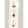 Kiraz Çilek ve Elma Anahtarlık Kırmızı Çanta Süsü Charm Red Gold 3lü Set