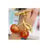 Kiraz Anahtarlık Turuncu Çanta Süsü Charm Cherry Orange Gold