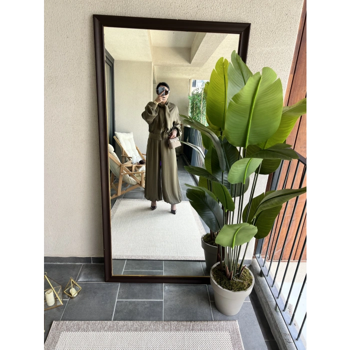 Fularlı Saten Haki Takım