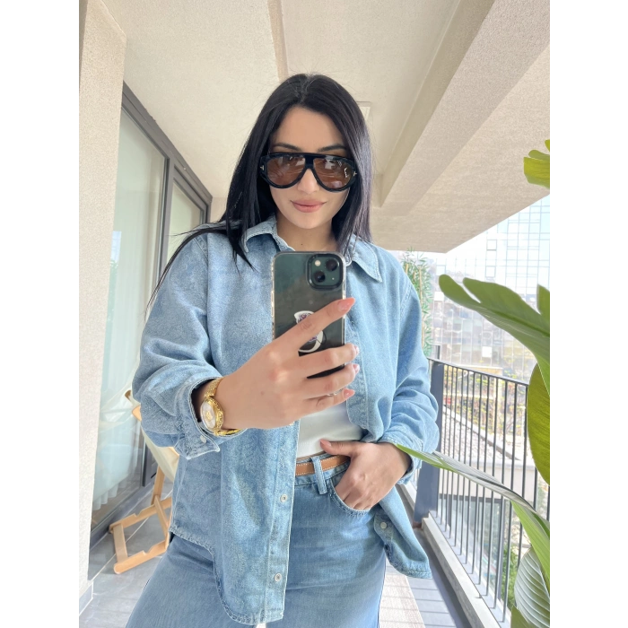 Buz Mavisi Paça Detaylı Kot Takım