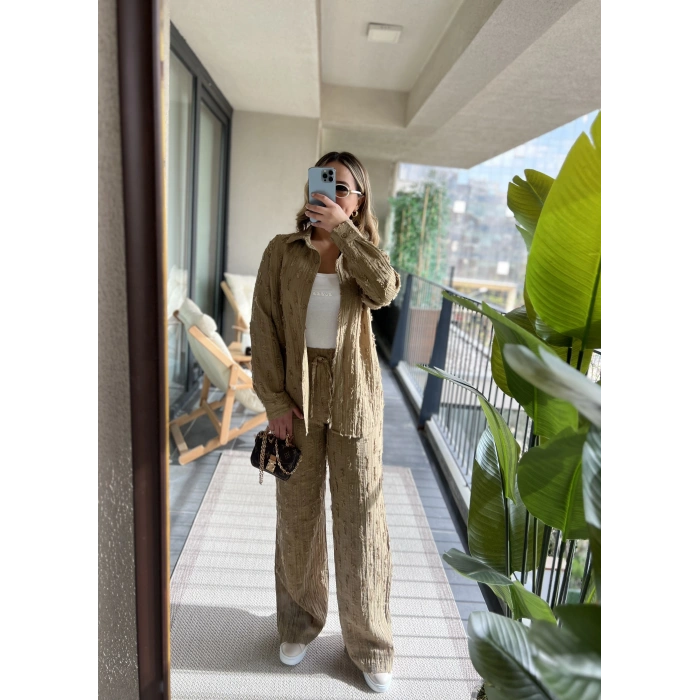 Haki Bohem Püskül Keten Takım