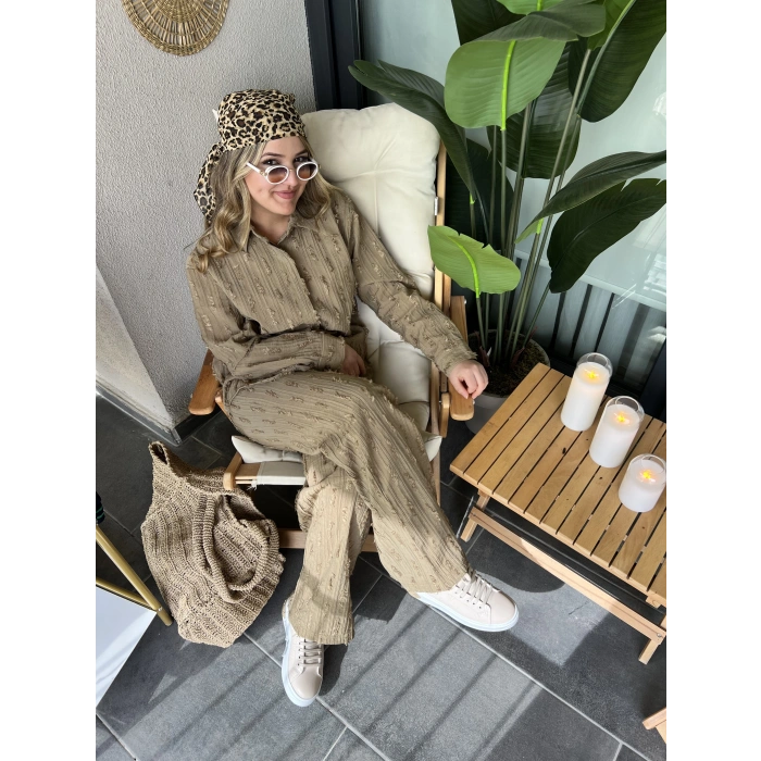 Haki Bohem Püskül Keten Takım