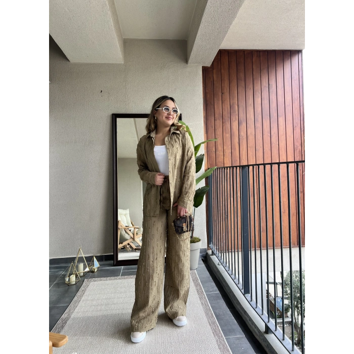 Haki Bohem Püskül Keten Takım