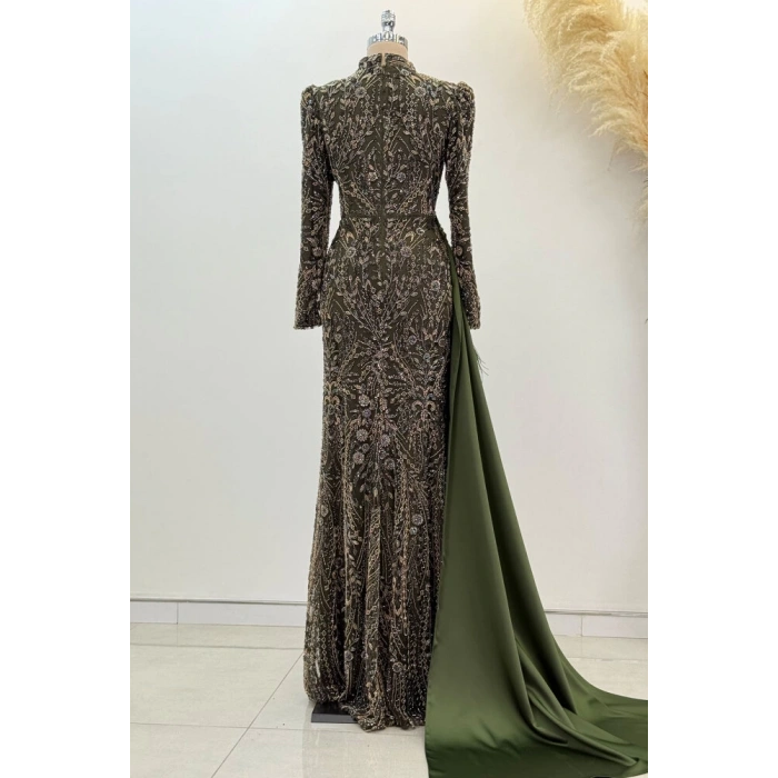 Beli Kuyruk Detay Dantel Zenna Abiye - Haki