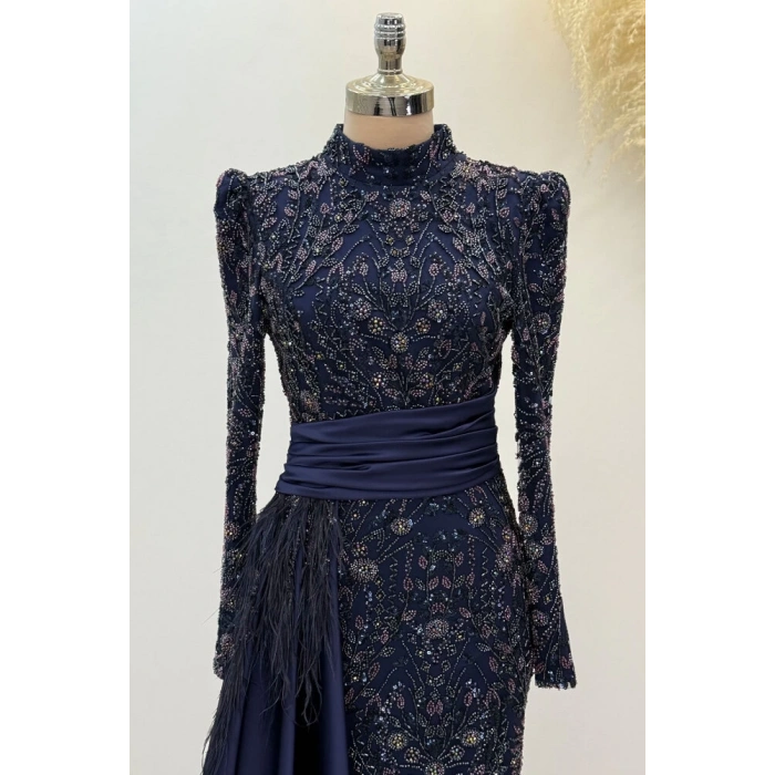 Beli Kuyruk Detay Dantel Zenna Abiye - Lacivert