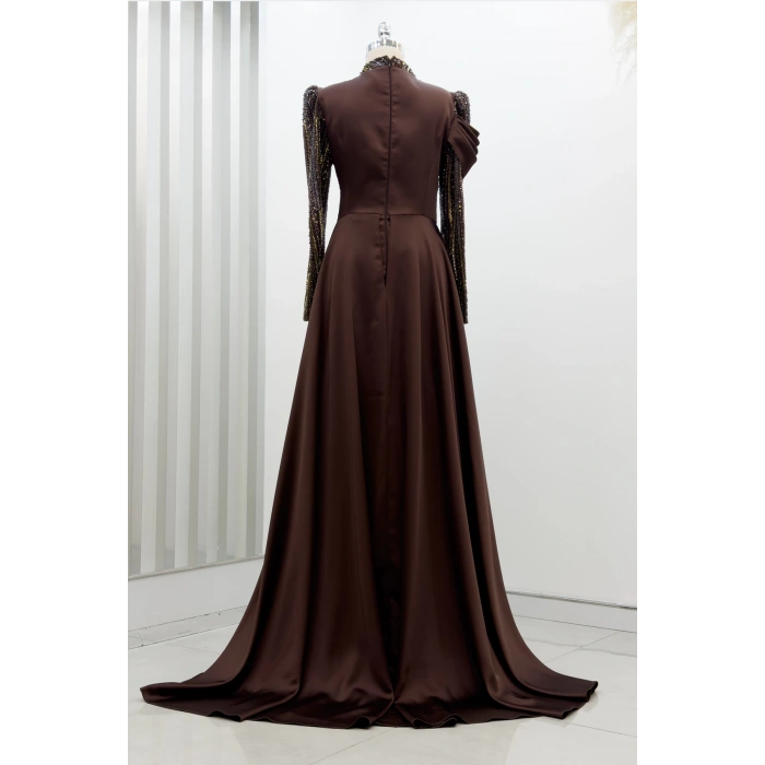 Boncuk Detay Kuyruklu Hailey Abiye - Kahve