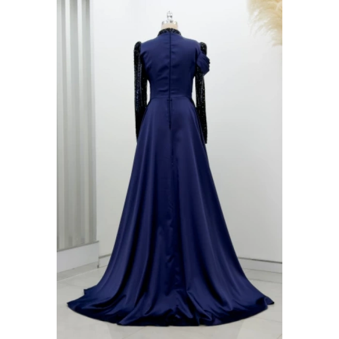 Boncuk Detay Kuyruklu Hailey Abiye - Lacivert