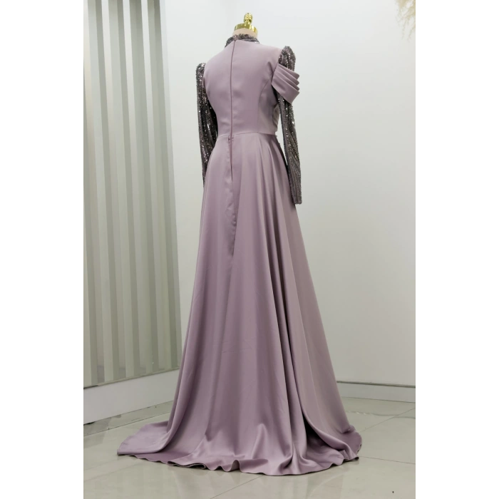 Boncuk Detay Kuyruklu Hailey Abiye - Lila