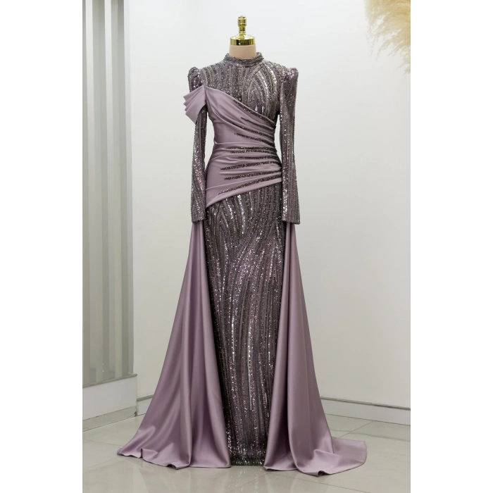 Boncuk Detay Kuyruklu Hailey Abiye - Lila