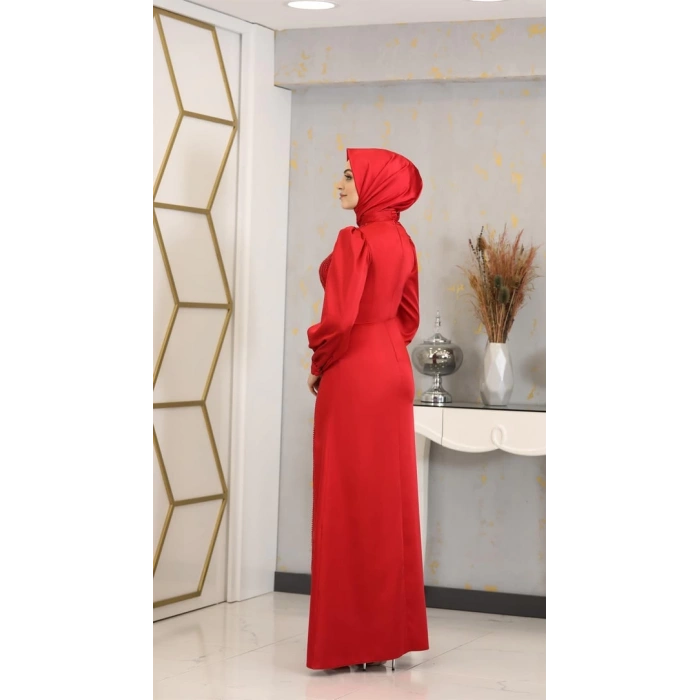 Boncuk Detaylı Masal Abiye Kırmızı