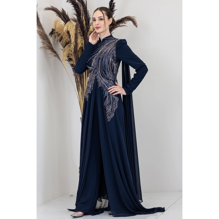 Işıltılı Motif İşlemeli Elif Tulum - Lacivert