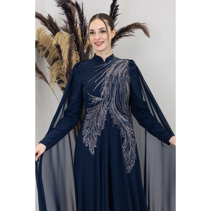 Işıltılı Motif İşlemeli Elif Tulum - Lacivert