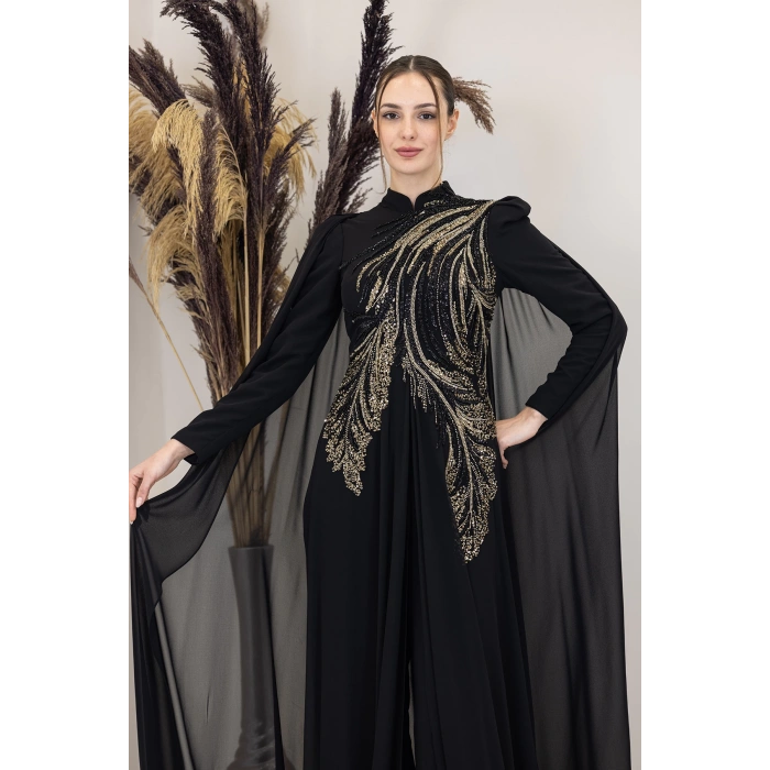 Işıltılı Motif İşlemeli Elif Tulum - Siyah