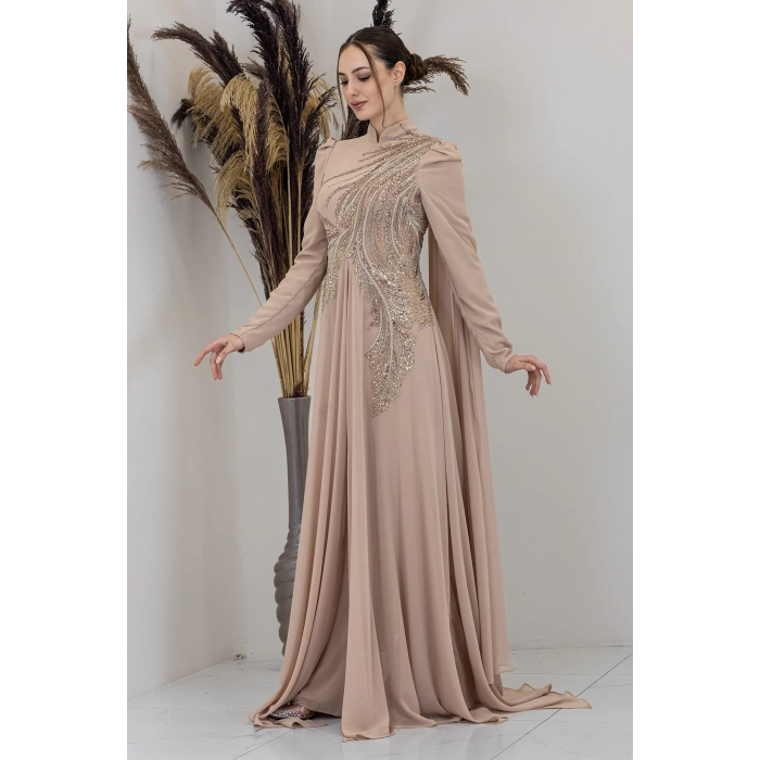 Işıltılı Motif İşlemeli Elif Tulum - Vizon