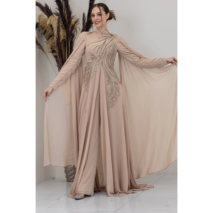 Işıltılı Motif İşlemeli Elif Tulum - Vizon