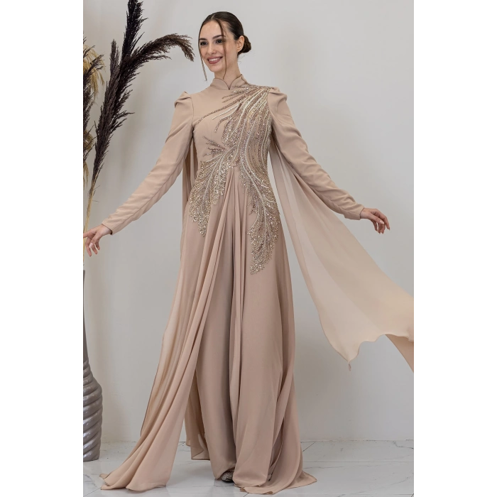 Işıltılı Motif İşlemeli Elif Tulum - Vizon