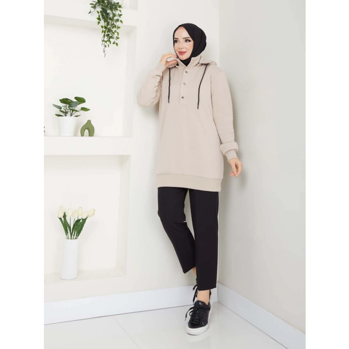 KAPŞONLU SWEATSHİRT BEJ